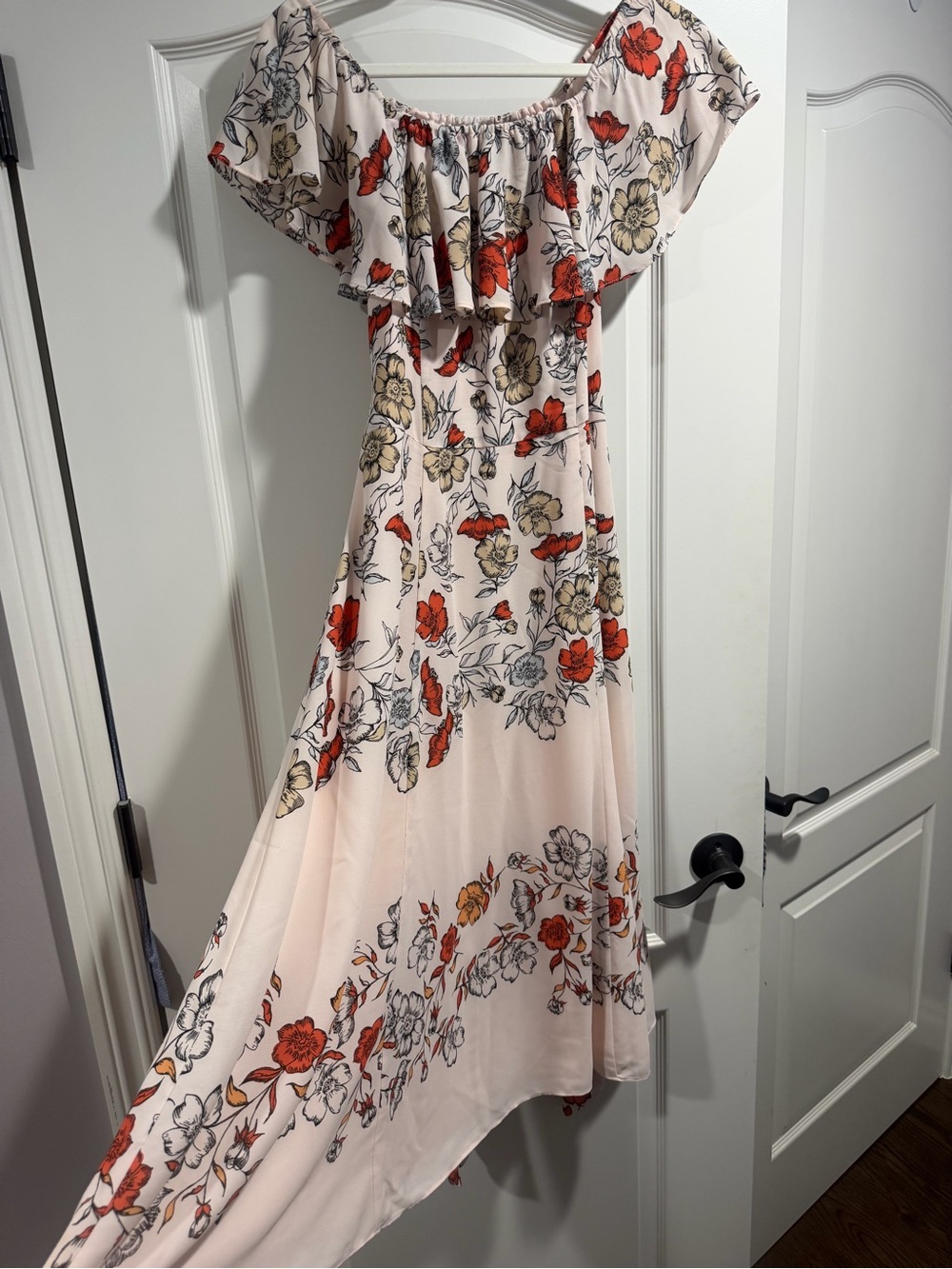 Ivanka Trump Blush Midi Dress with Red and Cream Floral Print